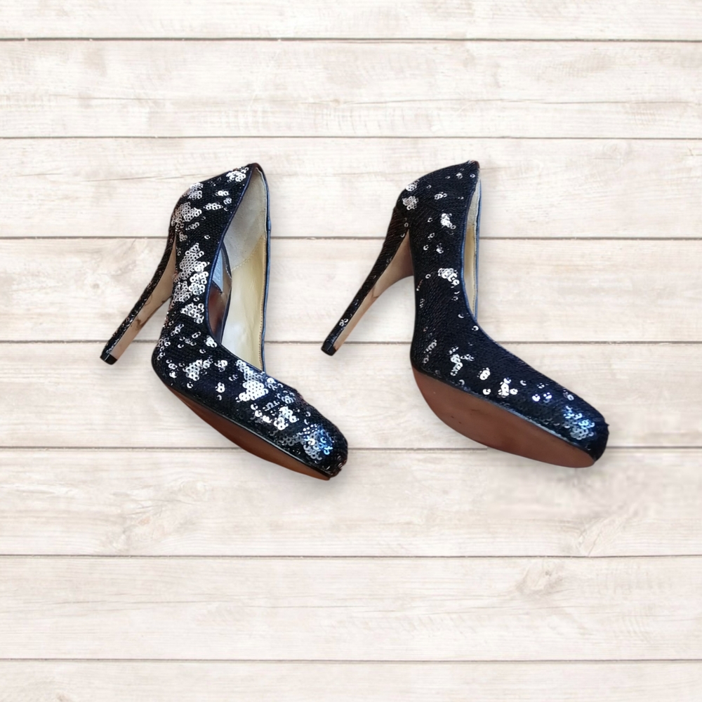 Badgley Mischka Black Sequin Heels